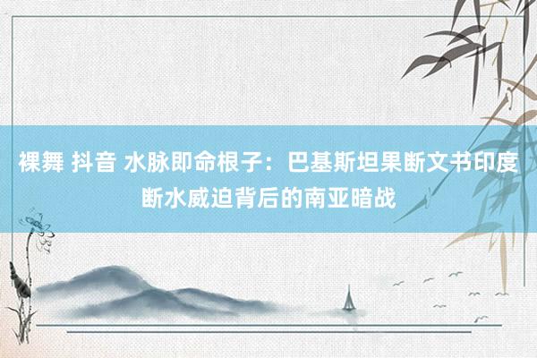 裸舞 抖音 水脉即命根子：巴基斯坦果断文书印度断水威迫背后的南亚暗战